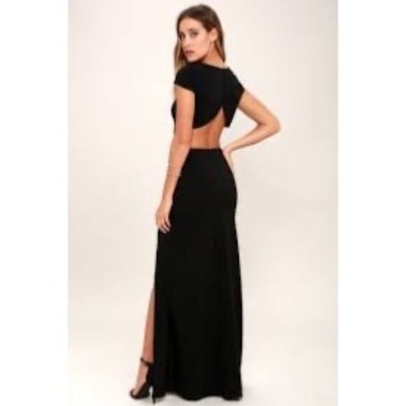 Lulus Black Conversation Piece Cutout Slit Maxi Dress - Picture 2 of 12